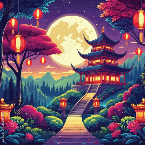 japanese garden at night