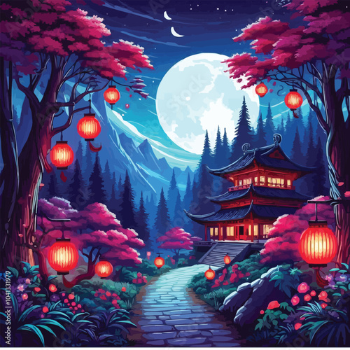 japanese garden at night