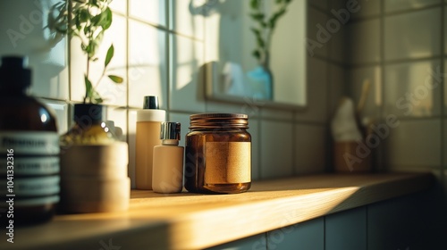 Wallpaper Mural brown exfoliating scrub in a jar, placed on a bathroom shelf, brightly Torontodigital.ca