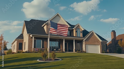 Charming American Home with Flag