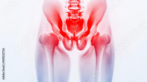 Anatomical illustration of the human pelvis with highlighted areas, showcasing the skeletal structure and emphasizing health and anatomy education. photo