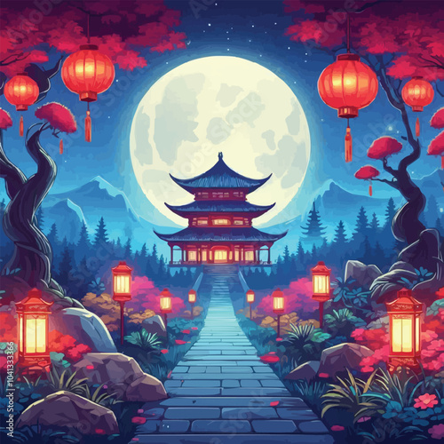japanese garden at night