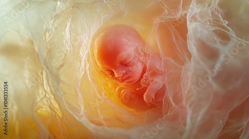 Delicate Human Embryo Glowing in Amniotic Environment photo