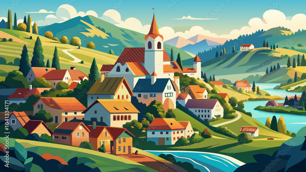 Naklejka premium panorama of a beautiful german village in a valley