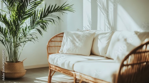 Cozy Living Room with Rattan Sofa