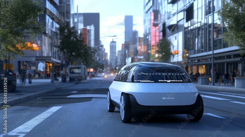 Futuristic Autonomous Vehicle in Urban Setting Futuristic Autonomous Vehicle in Urban Setting