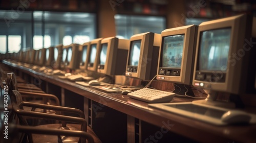 Row of Old Computers in an Internet Cafe