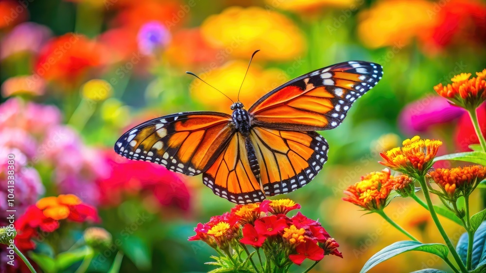 Stunning Panoramic View of an Orange Butterfly on a Vibrant Flower in a Lush Garden Setting, Capturing Nature's Beauty and Delicate Details in a Breathtaking Landscape Scene Stunning Panoramic View of an Orange Butterfly on a Vibrant Flower in a Lush Garden Setting, Capturing Nature's Beauty and Delicate Details in a Breathtaking Landscape Scene