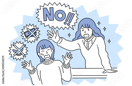 NOと言う女性・断る勇気・自己主張・シンプルでポップなベクターイラスト