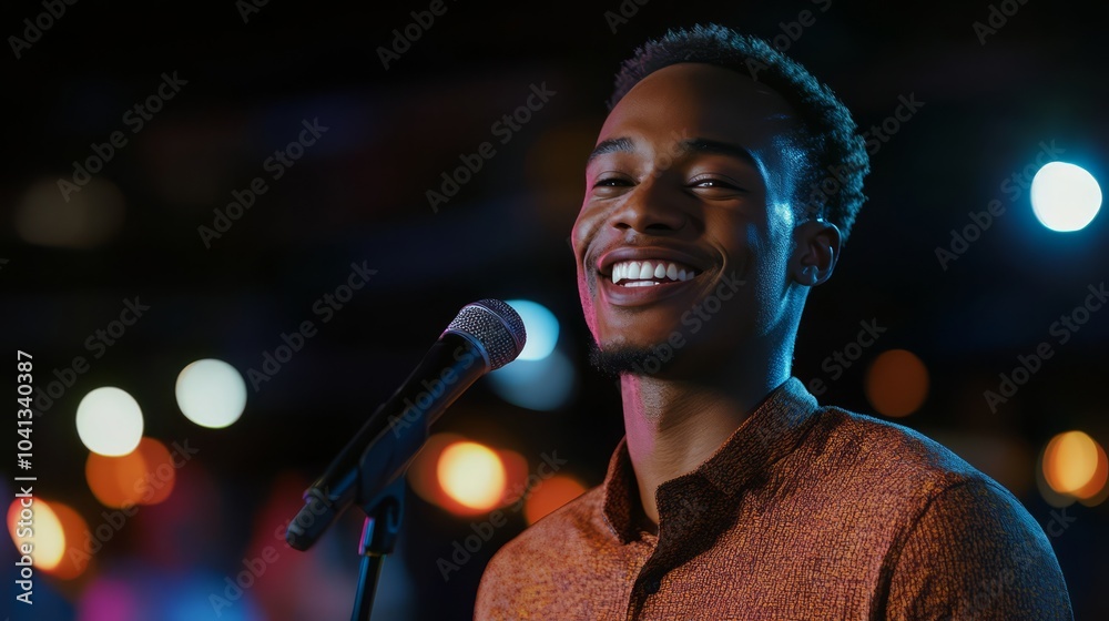 Obraz premium Happy Singer Performing on Stage