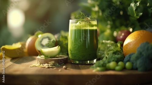 Healthy Green Smoothie with Fresh Fruits and Vegetables