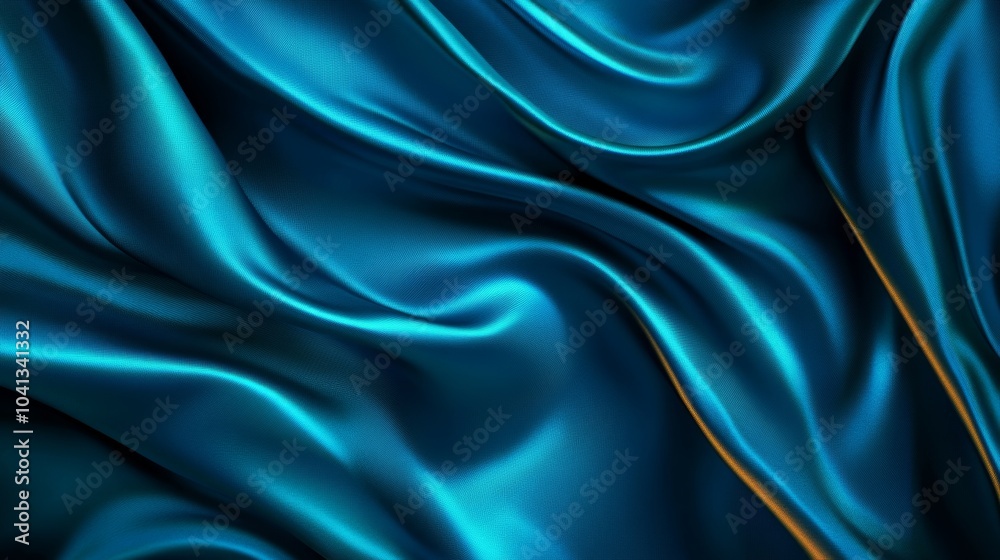 Fototapeta premium A close-up of luxurious blue satin fabric, showcasing smooth curves and rich texture, perfect for use in design and textile projects.