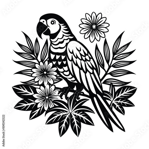 a vibrant parrot perched on a branch vector illustrator