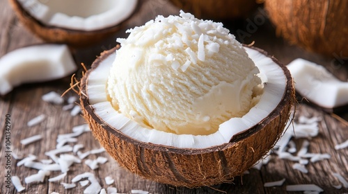 Creamy Coconut Ice Cream in Bowl with Shredded Coconut