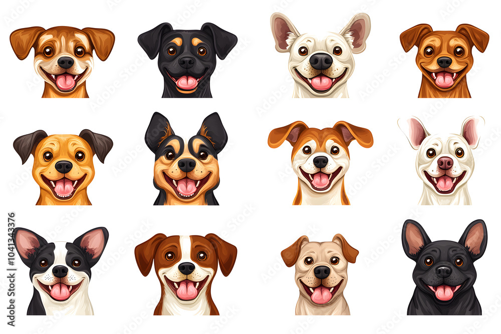 Collection of cartoon style dog faces isolated on white background Collection of cartoon style dog faces isolated on white background