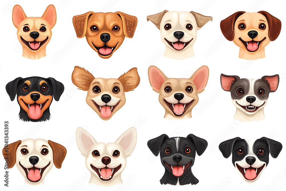 Obraz premium Collection of cartoon style dog faces isolated on white background