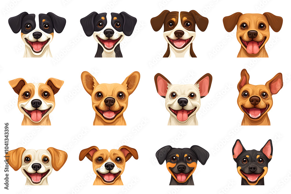 Obraz premium Collection of cartoon style dog faces isolated on white background