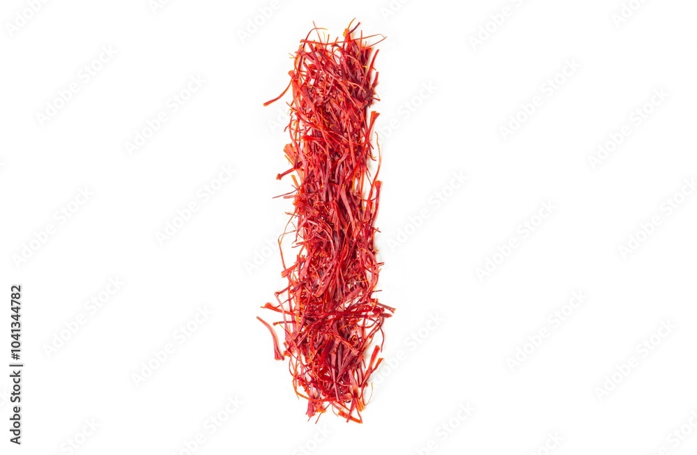Naklejka premium I English Alphabet Capital Letter Created with Organic Saffron or Kesar Heap Isolated on White Background with Copy Space, Kindergarten Children Education and Learning