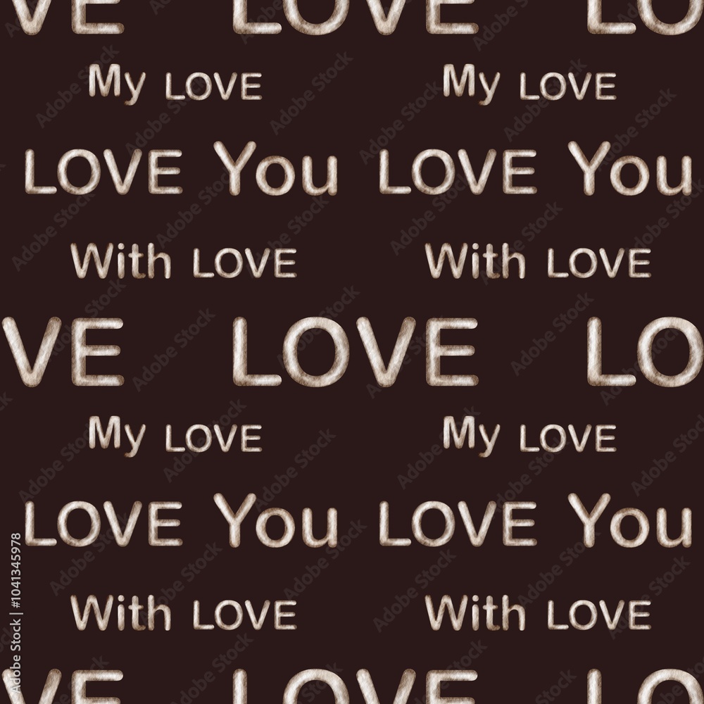A decorative background design featuring repeated love-themed words on a dark surface A decorative background design featuring repeated love-themed words on a dark surface