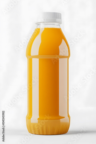 Glass bottle of fresh healthy orange juice mock up isolated on white background