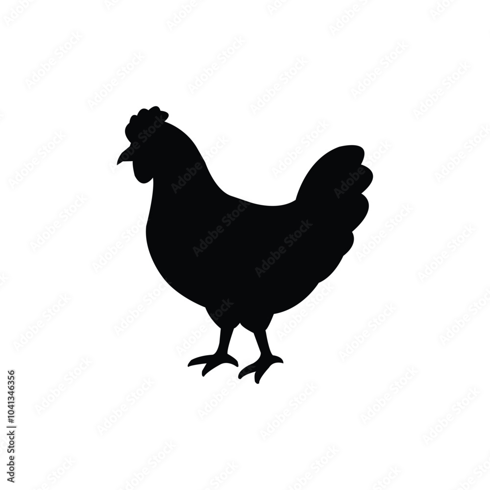 Silhouette of a chicken isolated on white background. Vector Illustration.