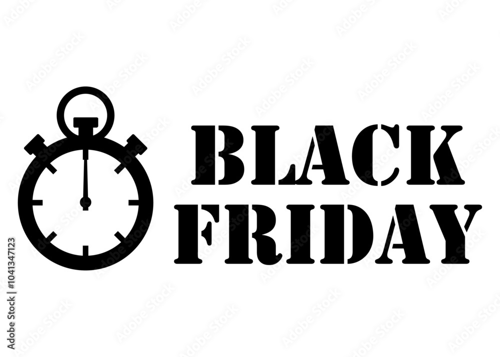 Tiempo de rebajas. Banner con texto Black Friday con silueta de cronómetro o reloj Tiempo de rebajas. Banner con texto Black Friday con silueta de cronómetro o reloj