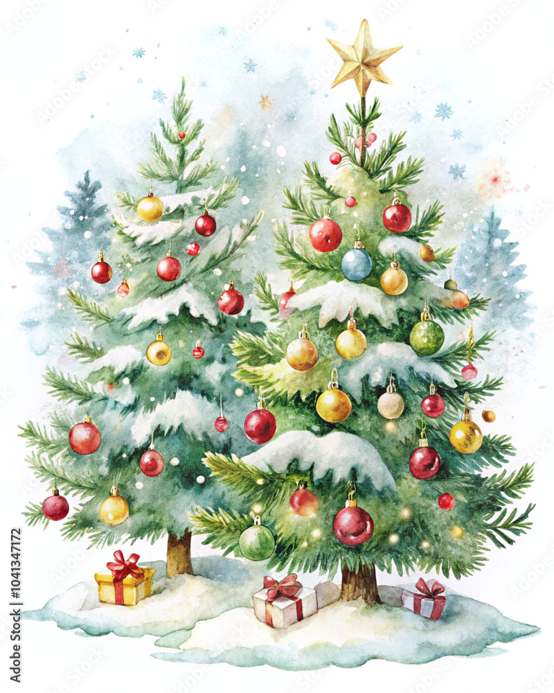 Cozy Christmas Trees: Warm Holiday Watercolor Collection