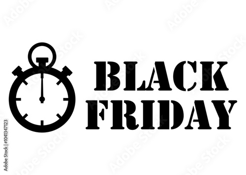 Tiempo de rebajas. Banner con texto Black Friday con silueta de cronómetro o reloj