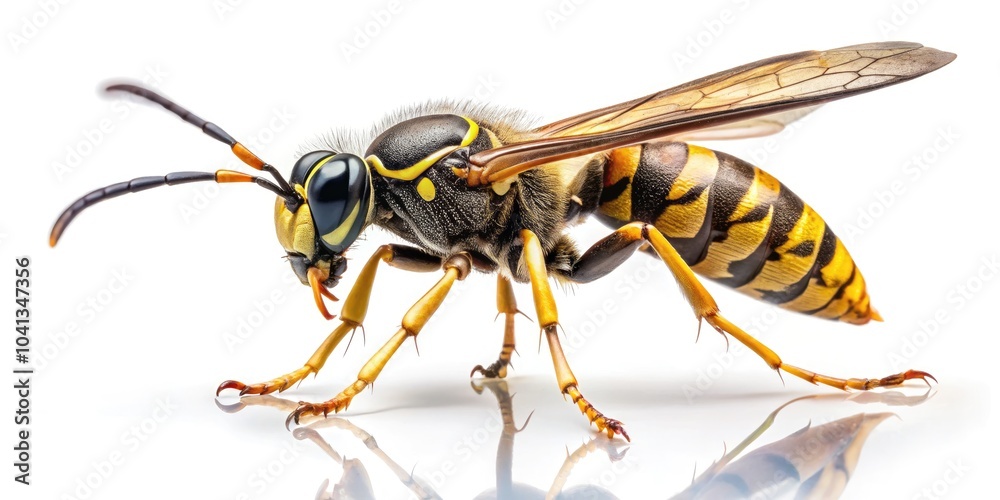 Wasp Flying Insect with Long Legs and Outstretched Wings Isolated on White Background for Nature and Wildlife Photography Wasp Flying Insect with Long Legs and Outstretched Wings Isolated on White Background for Nature and Wildlife Photography
