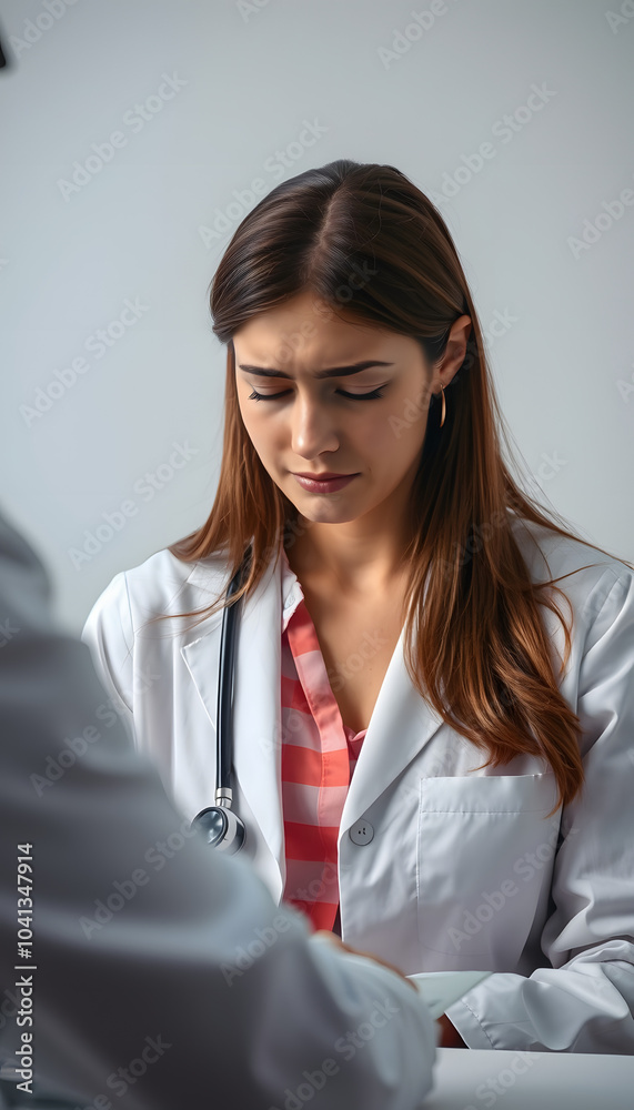 Upset Female Patient Crying During Meeting With Doctor After Learning Bad Diagnosis isolated with white highlights, png Upset Female Patient Crying During Meeting With Doctor After Learning Bad Diagnosis isolated with white highlights, png