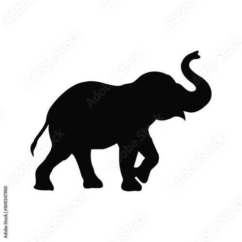 Elephant silhouette with the trunk up isolated on white background. Vector illustration of a elephant