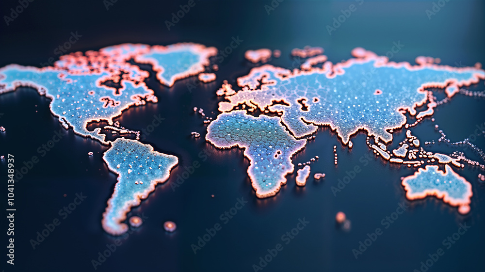 Fototapeta premium World map with glowing lines and dots.
