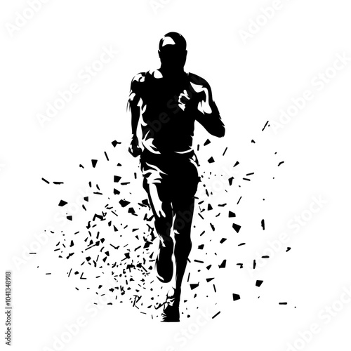 Run logo, running man, front view isolated vector silhouette