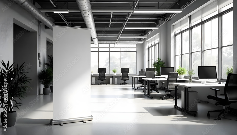 Fototapeta premium blank roll up banner mokcup on indoor office