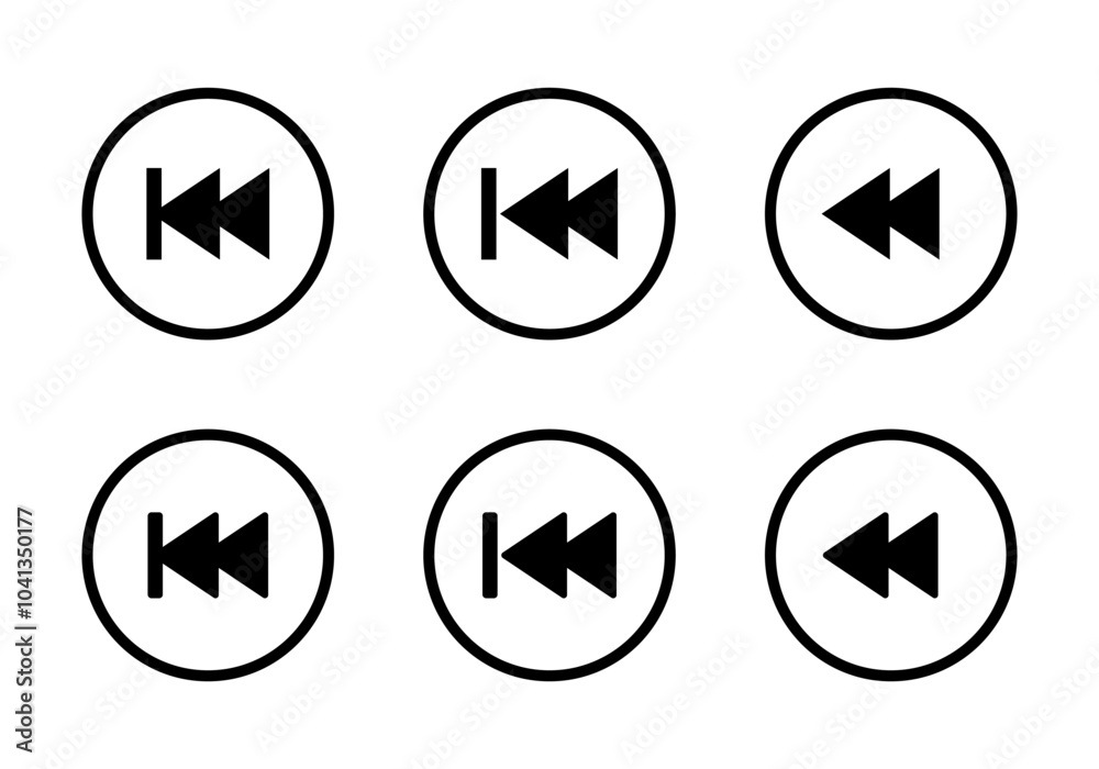 Rewind icon set on circle line. Backtrack symbol of media player elements Rewind icon set on circle line. Backtrack symbol of media player elements