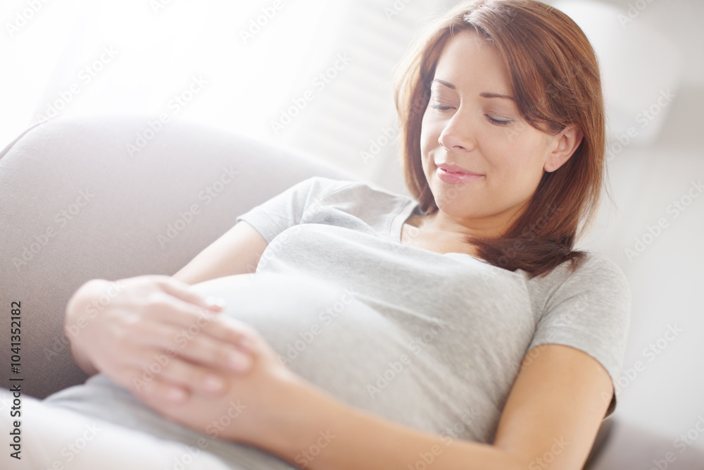 Pregnant woman, calm and rest in relax, health or happiness for baby development in living room. Female person, comfort and chair as mother for growth on weekend for break, peace and wellness in home Pregnant woman, calm and rest in relax, health or happiness for baby development in living room. Female person, comfort and chair as mother for growth on weekend for break, peace and wellness in home