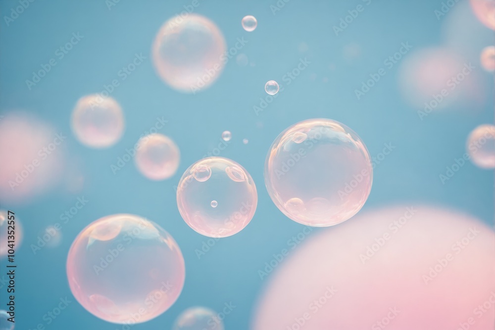 Floating soap bubbles against a light blue background