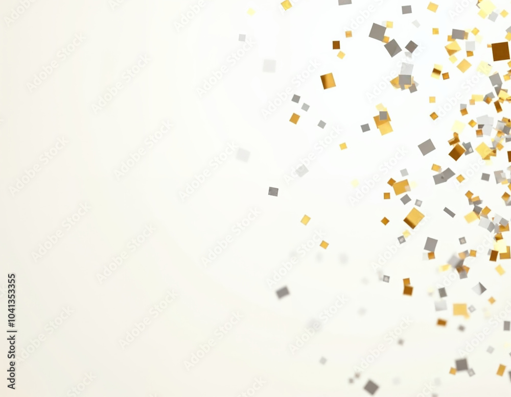 golden and silver confetti falling down on a white background golden and silver confetti falling down on a white background