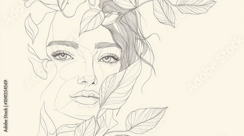 Abstract Woman Portrait with Leaves