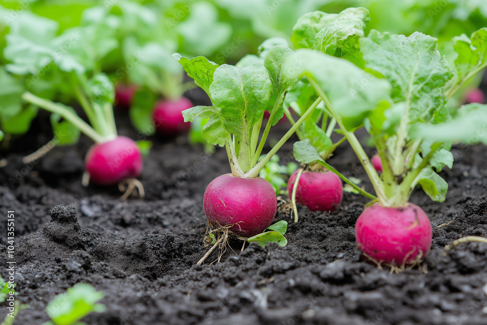 Freshly Harvested Red Radishes in Garden Soil Freshly Harvested Red Radishes in Garden Soil