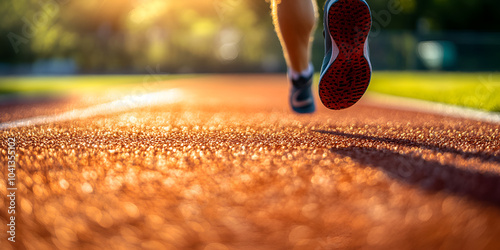 Runner's Foot in Motion on Sunlit Track photo