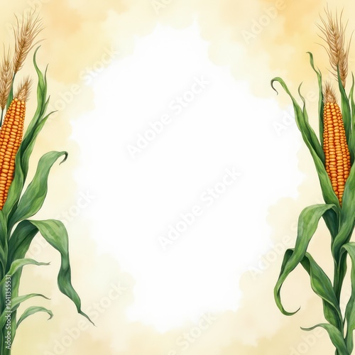 Watercolor frame corn banner. Vegetable watercolor corn border with copy space