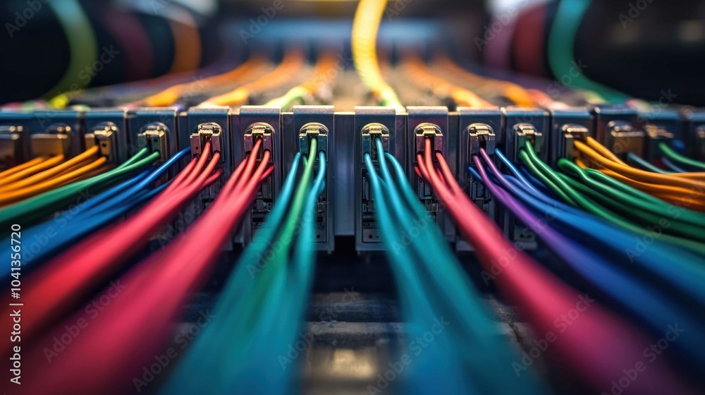 A close-up view of multicolored electrical wires being connected inside a circuit breaker A close-up view of multicolored electrical wires being connected inside a circuit breaker