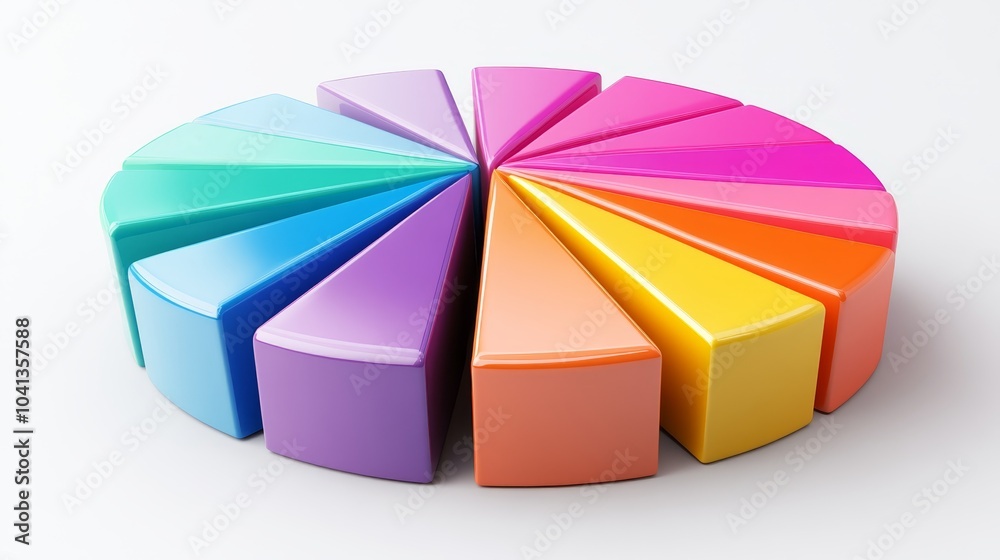 Obraz premium Colorful pie chart slices showcasing various segments, ideal for presentations and infographics, isolated on white background.