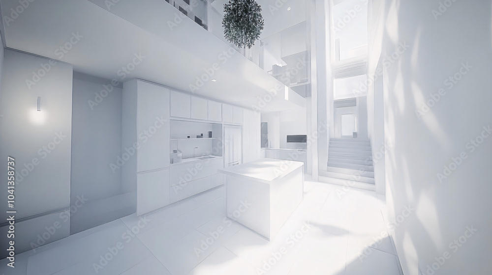 Fototapeta premium Modern kitchen with white cabinets and minimalistic decor