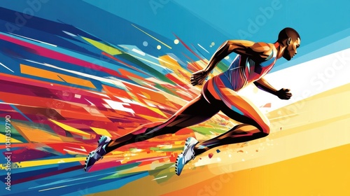 Dynamic Sprinter in Mid Motion with Vibrant Background