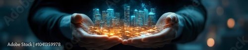 Business Leader Controlling Holographic Strategy in Corporate Environment
