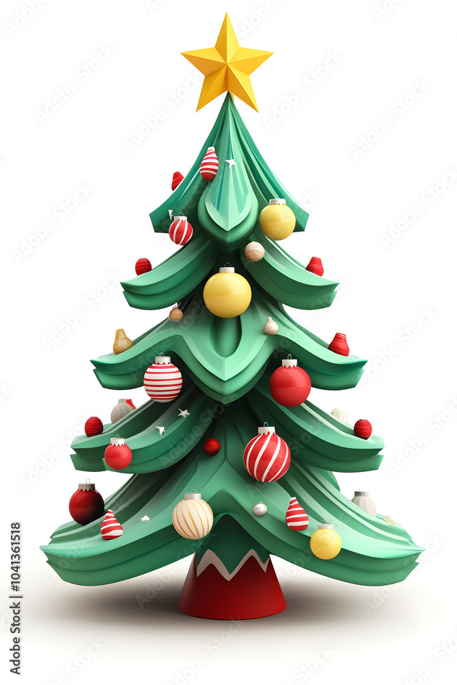 Cute 3d model of Christmas fir tree with decoration isolated on white background Cute 3d model of Christmas fir tree with decoration isolated on white background