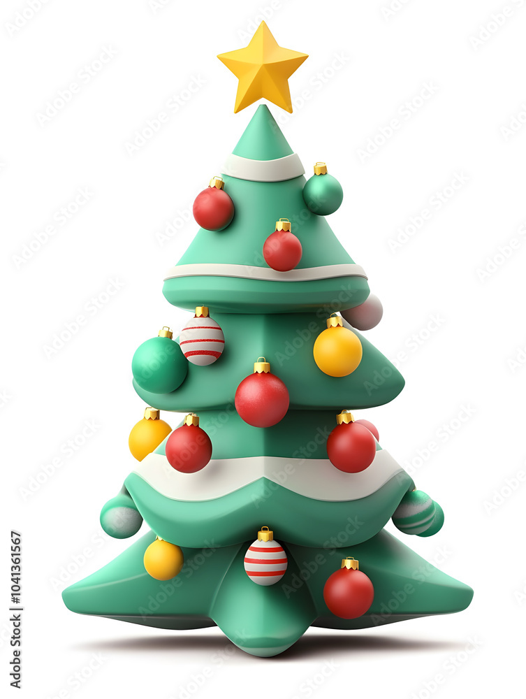 Cute 3d model of Christmas fir tree with decoration isolated on white background Cute 3d model of Christmas fir tree with decoration isolated on white background