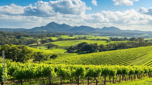 Scenic Vineyard Landscape With Mountain Backdrop